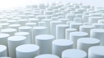 Fototapeta premium White Cones, Bars, Tubes, Vases, on White Background, Abstract Image, Texture, Pattern, Wallpaper, Cover and Screen of Smartphone, Cell Phone, Computer, Laptop, 9:16 and 16:9 Format