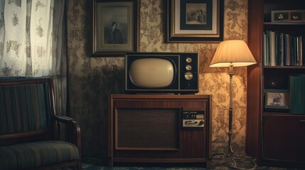 Vintage Television Set in a Retro Living Room Interior