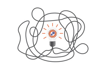 3d idea concept light bulbs with wire knot, business idea vector. Business design to use for idea, brainstorm, learning, strategy, thinking, inspiration, teamwork projects. 