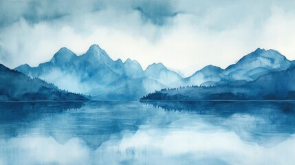 Watercolor depiction of mountains and the sea