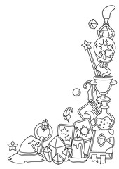 Background with magic items. Witchcraft alchemy mystery elements.