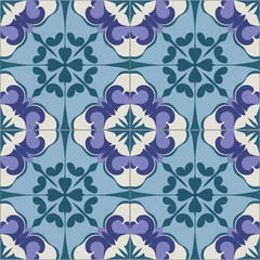 Seamless pattern of a colorful tiles with a flower design 