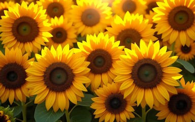 Obraz premium Overhead symmetrical sunflower arrangement in morning light
