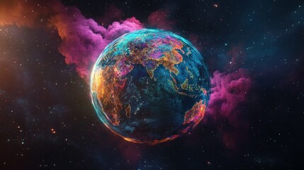 Obraz premium Earth Surrounded by a Cosmic Nebula