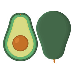Green Avocado Cut in Half Vector. Healthy Natural Avocado. Delicious Ripe Avocado.
