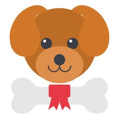 Dog Head Doll Design with Bone. Cute Doll Elements. Plush Stuffed Animal.