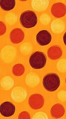 Fototapeta premium Red Circles, Balls, Spheres, Spirals, on Orange Background, Abstract Image, Texture, Pattern, Wallpaper, Cover and Screen of Smartphone, Cell Phone, Computer, Laptop, 9:16 and 16:9 Format