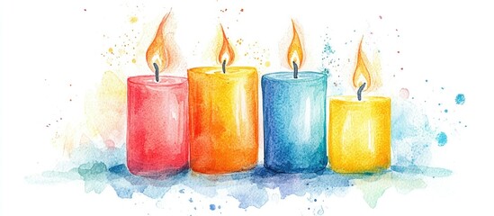 Watercolor candles with flame and light for festive illustrations suitable for invitations cards social media posts and banners related to celebrations and relaxation