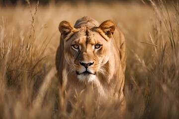 Naklejka premium lion in the grass