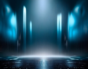 Neon Cityscape Wet Asphalt with Blurred Light Effects at Night