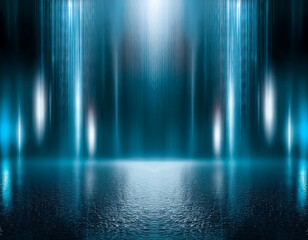 Neon Cityscape Wet Asphalt with Blurred Light Effects at Night