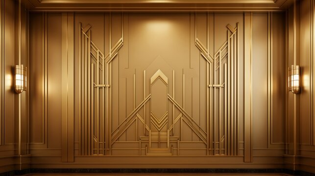 Golden art deco style background with luxurious wall lamps in abstract vector illustration