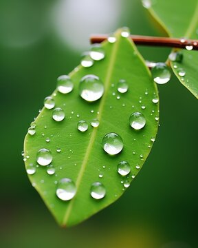 Glistening morning dew  nature s sparkling elixir on leaves, enhancing the beauty of dawn