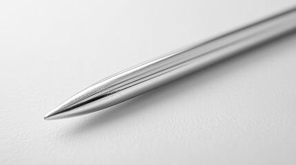 Macro Shot of a Shiny Metal Nail Tip on White Surface with Shallow Depth of Field