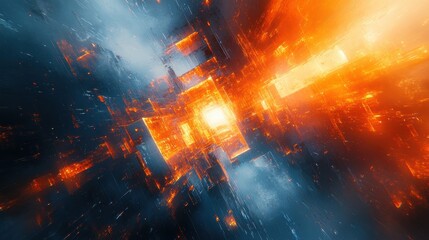 Fototapeta premium Abstract Futuristic Digital Art with Glowing Geometric Shapes and Dynamic Light Effects in a Sci-Fi Cyberpunk Style