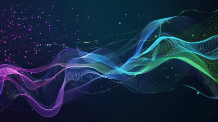 Abstract Wavy Background with Neon Lights and Sparkles