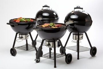 Diverse collection of grills showcased against a clean white background with full depth of field