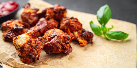 chicken wings bbq fried barbecue poultry meat fresh meal food snack on the table copy space food background rustic top view