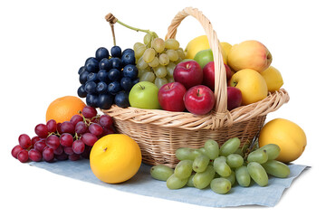 Basket of fruit PNG, apple grapes orange 
And lots of fruit