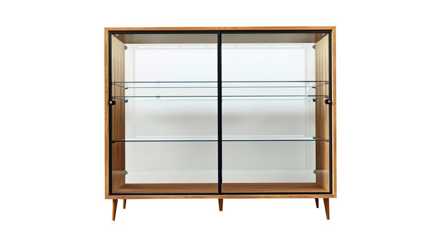recommend clip art: Showcase cabinet with glass shelves isolated on a transparent background. Generative AI