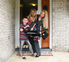 Working Mother and Kids Late for School