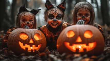 Pumpkin Head and Children on Halloween Day