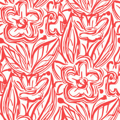 Seamless pattern  with flowers in doodle style. Vector illustration.