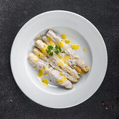 asparagus cream sauce fresh meal food snack on the table copy space food background rustic top view