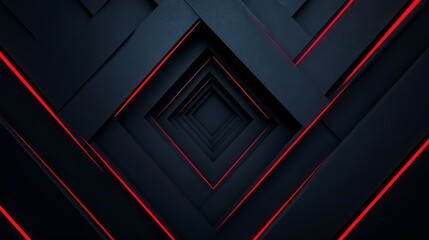A visually striking abstract design featuring geometric shapes and glowing red accents against a dark background.