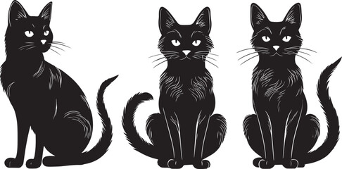 Set of  silhouette cats in different poses
