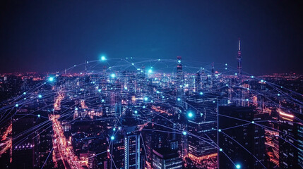 Fototapeta premium Intelligent city networks and communication in the age of AI (wireless communication on the world).