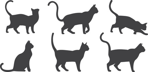 Set of  silhouette cats in different poses