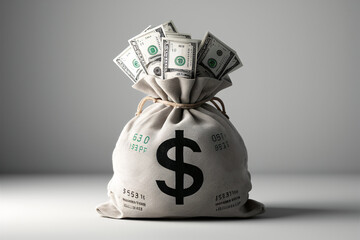 Money Bag with Dollar Bills

