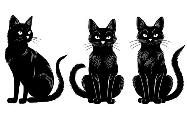 Set of  silhouette cats in different poses