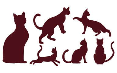 Set of  silhouette cats in different poses