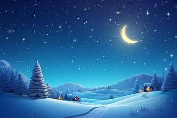 Winter Wonderland: Snow Covered Landscape Under a Starry Night