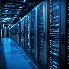 Data centers filled with servers with processing