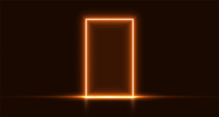 Neon door, orange glowing portal, futuristic arch, magic gate background. Vector illustration.