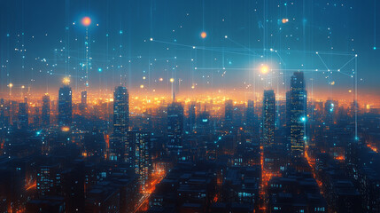 Obraz premium Modern city with wireless network connection concept.