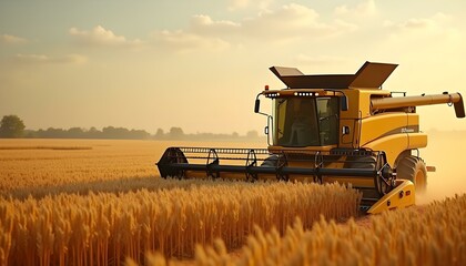 Obraz premium Farmer is harvesting wheat, wide yellow wheat plant background, Harvesting wheat, Feed view