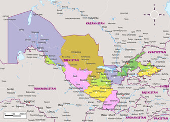Detailed political map of Uzbekistan