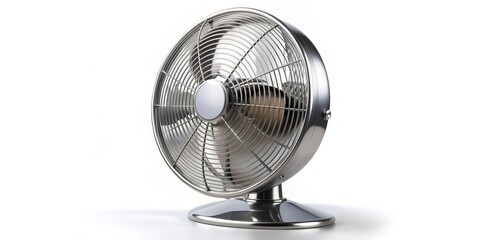 Silver Oscillating Fan on White Background, fan, cooling, appliance, chrome