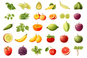 Obraz premium Set of different fresh vegetables and fruits isolated on transparent background