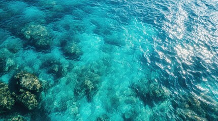 Obraz premium Crystal clear Thai sea from above, showcasing the transition from shallow to deep blue waters.