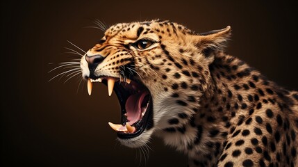 Obraz premium A roaring cheetah on a solid background, highly detailed and lifelike 