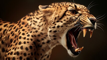 Fototapeta premium A roaring cheetah on a solid background, highly detailed and lifelike 