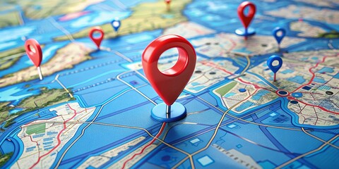 Red Pin on a Detailed Map, Navigation, Location, Destination, GPS