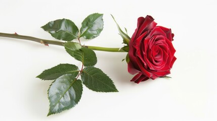 Single Red Rose on White Background