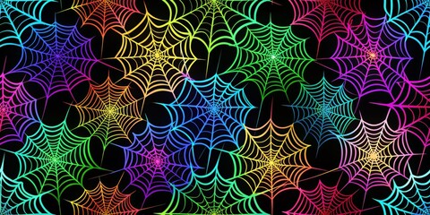 Rainbow Spider Webs Seamless Pattern, vector , illustration , halloween , spooky