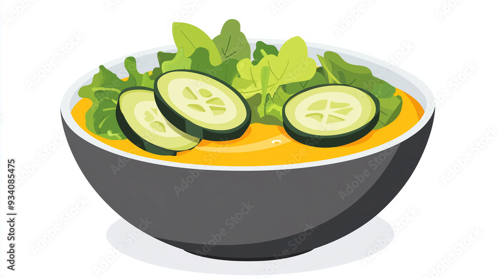 Wall mural bowl of mixed greens with sliced avocado and cucumber